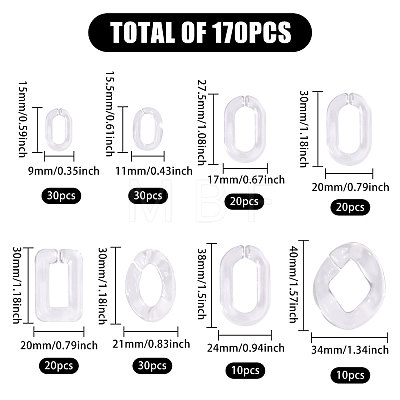 170Pcs 8 Styles Transparent Acrylic Linking Rings TACR-CA0001-35-1