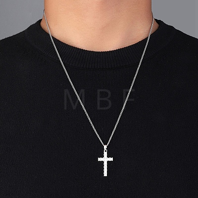 Brass Micro Pave Clear Zirconia Cross Pendant Necklaces NJEW-M211-05C-P-1