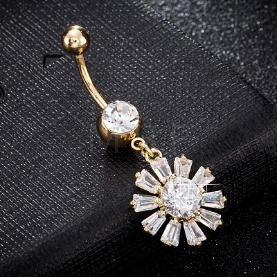 Brass Cubic Zirconia Navel Ring AJEW-EE0004-21A-1