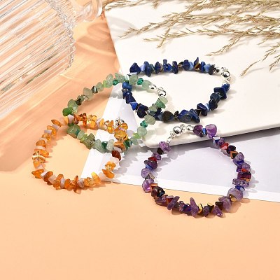 Glass & Natural Stone Chip Beaded Bracelet for Girl Women BJEW-JB06874-1