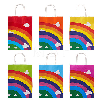 12Pcs 6 Colors Paper Rainbow Printed Carry Storage Tote Bags ABAG-TA0002-05B-1