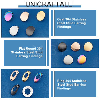 Unicraftale 30Pcs 15 Styles 304 Stainless Steel Stud Earring Findings STAS-UN0048-90-1
