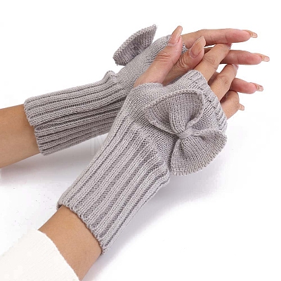 Acrylic Fibers Bowknot Knitting Fingerless Gloves PW-WG73400-03-1