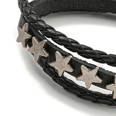 Braided PU Leather & Waxed Cords Triple Layer Multi-strand Bracelets BJEW-P329-08B-AS-1