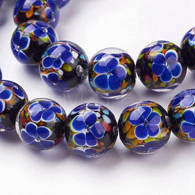 Handmade Inner Flower Lampwork Beads Strands LAMP-L072-B04-1