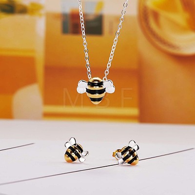 Brass Bee Stud Earrings and Pendant Necklace JX122A-1