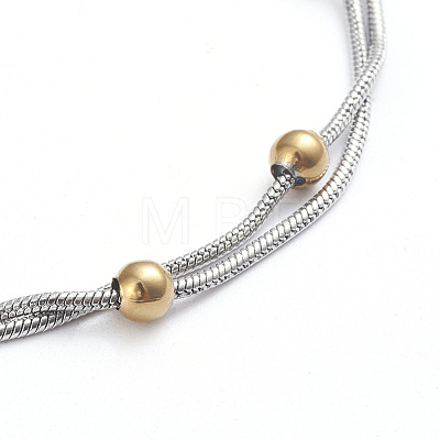 304 Stainless Steel 2-strand Round Snake Chain Bracelets BJEW-L673-014-GP-1