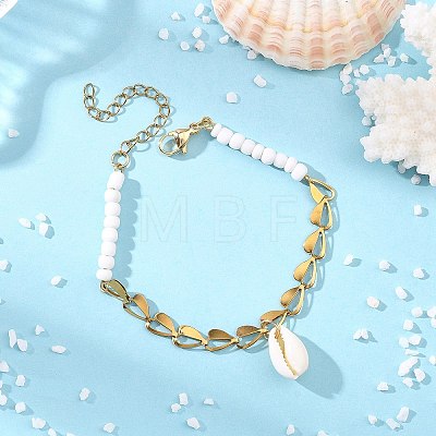 Shell & Seed Beads Bead Bracelets BJEW-JB14136-01-1