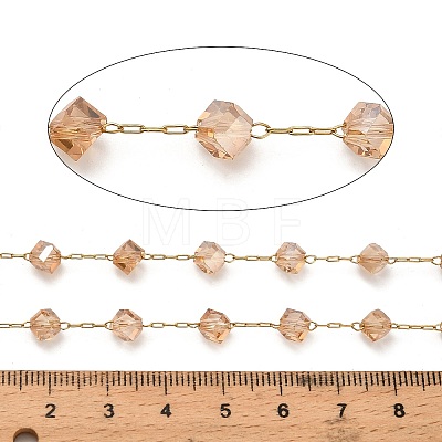 Handmade 304 Stainless Steel Glass Beads Cube Link Chains CHS-B011-04G-02-1