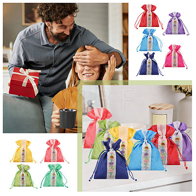 9Pcs 9 Colors 3D Floral Embroidery Cloth Drawstring Bags ABAG-CA0001-21-1