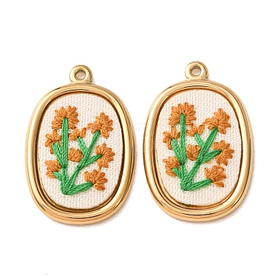 304 Stainless Steel & Cloth Embroidered Pendants FB-CBAFBAF-05G-1