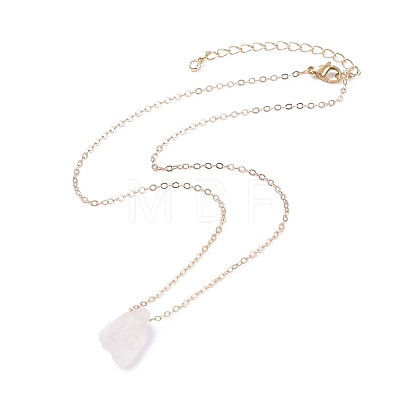 Irregular Raw Natural Rose Quartz Pendant Necklace with Brass Chain NJEW-JN03832-01-1