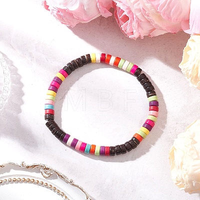 Synthetic Turquoise & Coconut Beads Stretch Bracelets for Women BJEW-JB12527-02-1