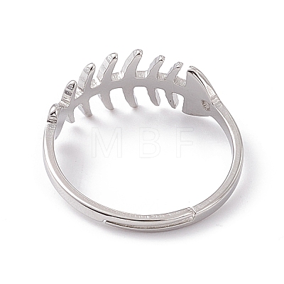 201 Stainless Steel Fishbone Adjustable Ring for Women RJEW-K238-12P-1