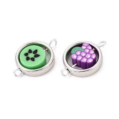Polymer Clay Fruit Beads with CCB Plastic Ring Frame Connector Charms CLAY-T022-34M-1