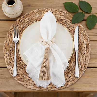 Round Natural Wood Beaded Napkin Rings AJEW-JOY00001-1