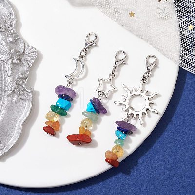 3Pcs 3 Styles Chakra Jewelry Natural & Synthetic Gemstone Pendant Decorations HJEW-JM01687-1