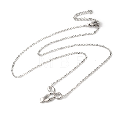 Non-Tarnish 304 Stainless Steel Cable Chain Bowknot Pendant Necklaces NJEW-Z041-03P-02-1