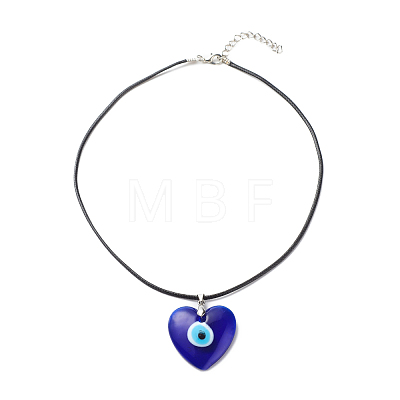 Blue Lampwork Evil Eye Pendant Necklace with Waxed Cord for Women NJEW-JN03955-03-1