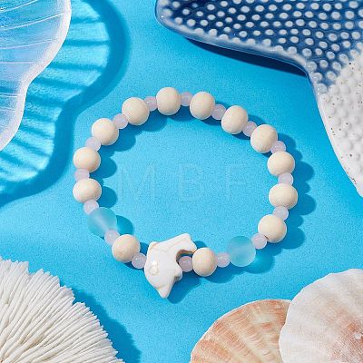 3 Pcs Synthetic Turquoise & Wood & Glass Beaded Stretch Bracelets for Boys Girls BJEW-JB11129-1