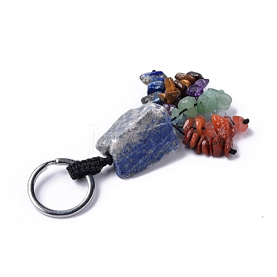 Natural Lapis Lazuli Nugget with Mixed Gemstone Chips Tassel Keychains KEYC-P012-02P-05-1