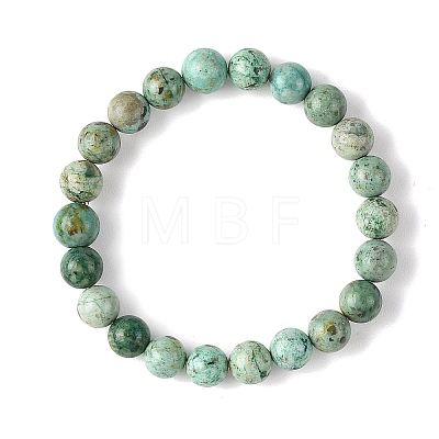 Natural Peruvian Turquoise(Jasper) Round Beaded Stretch Bracelets BJEW-JB14341-02-1