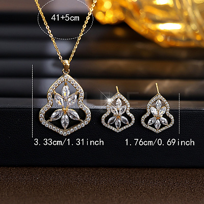 Gourd with Flower Brass Micro Pave Clear Cubic Zirconia Stud Earrings & Pendant Necklaces Sets for Women WG4C111-02-1