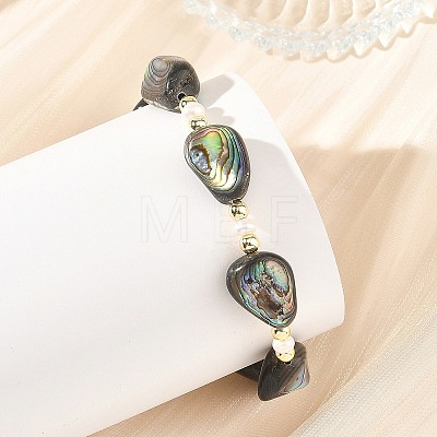 Natural Abalone Shell/Paua Shell Beaded Bracelets BJEW-JB14221-1
