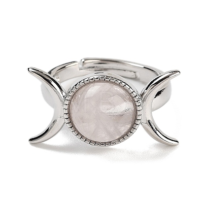 Natural Rose Quartz Adjustable Rings RJEW-K271-01P-08-1