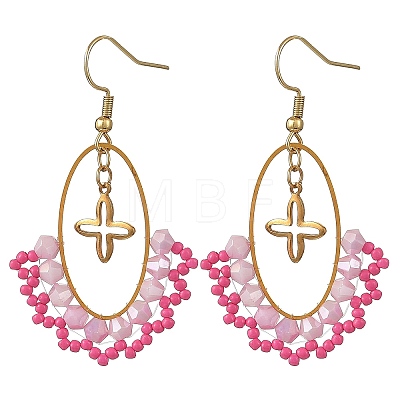 Oval Brass & 304 Stainless Steel Dangle Earrings EJEW-MZ00799-1