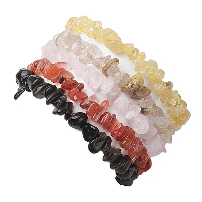 12 Constellation Natural Mixed Gemstone Chip Beaded Stretch Bracelets Sets for Women Men BJEW-JB10264-06-1