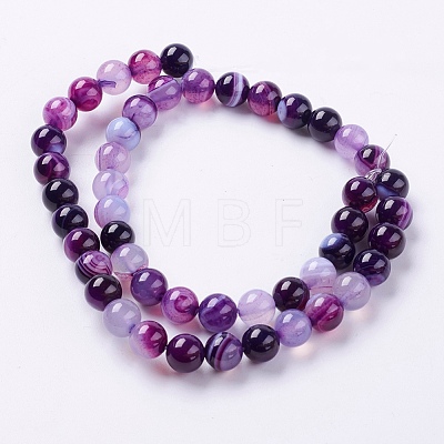 Round Dyed Natural Striped Agate/Banded Agate Beads Strands G-G582-8mm-05-1