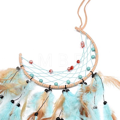 Moon Woven Net/Web with Feather Pendant Decoration HJEW-I013-04-1