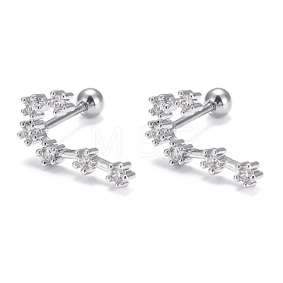 Brass Micro Pave Clear Cubic Zirconia Stud Earrings EJEW-F258-01F-P-1