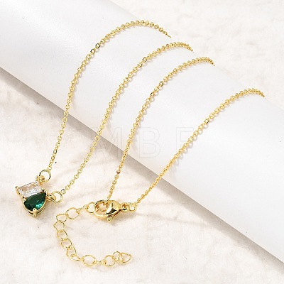 Brass Pave Cubic Zirconia Rectangle & Teardrop Pendant Cable Chain Necklaces KK-CBAB173-05G-08-1