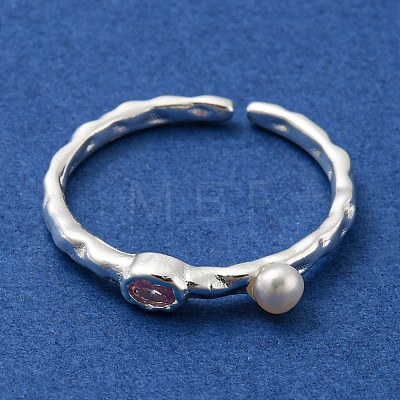 Natural Pearl Open Cuff Ring with Rhinestone RJEW-H220-16S-1