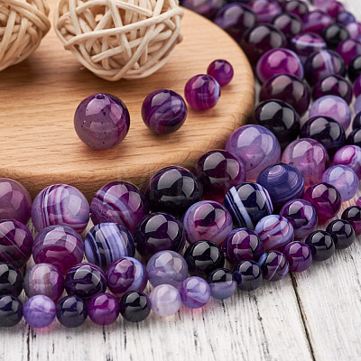 4 Strands 4 Style Natural Striped Agate/Banded Agate Bead Strands G-TA0001-35-1