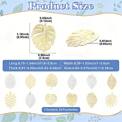 20Pcs 5 Styles Rack Plating Brass Filigree Pendants KKC-FS0001-05KCG-1