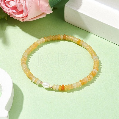 Natural Yellow Agate Rondelle & Pearl Beaded Stretch Bracelets BJEW-JB09918-06-1