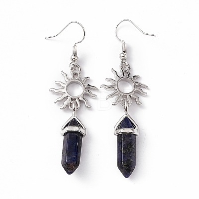 Natural Sodalite Bullet with Sun Dangle Earrings EJEW-I276-01P-04-1
