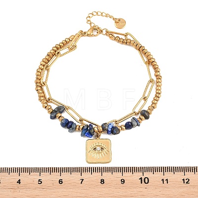 Bohemian 304 Stainless Steel Chain & Natural Lapis Lazuli Beads Double Layers Bracelets BJEW-C150-01C-G-1