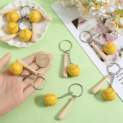 12Pcs Mini Baseball PU Leather Pendant Keychain with Wood Baseball Bat DIY-SP0001-51B-1