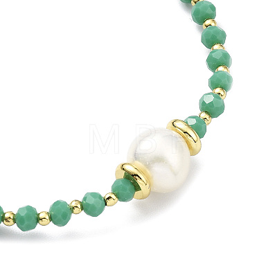 Adjustable Pearl & Glass & Brass Braided Beaded Bracelet for Women BJEW-O187-14-1