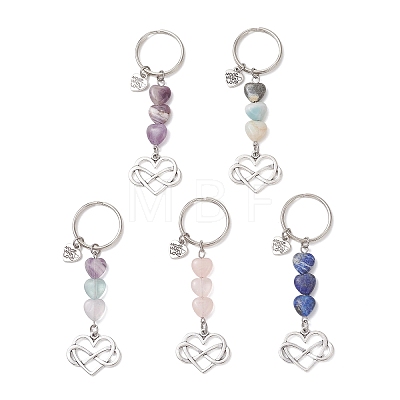 Heart Natural Mixed Gemstone Keychains KEYC-JKC01455-1