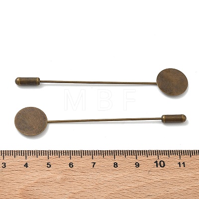Brass Flat Stick Lapel Pins Round Base Settings Brooch Findings KK-H283-01AB-01-1