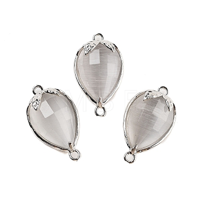 Cat Eye Faceted Teardrop Connector Charms G-B081-02P-04-1