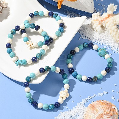 Summer Beach Turtle/Starfish Dyed Synthetic Turquoise Bracelets BJEW-JB10896-1