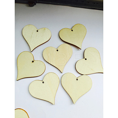 Unfinished Wood Heart Shape Discs Slices Pendants WOCR-PW0001-016B-1