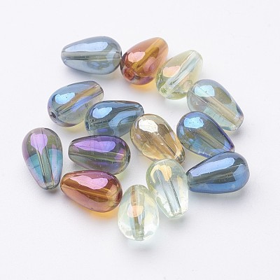 Electroplate Transparent Glass Teardrop Beads X-EGLA-Q047-8x13mm-05-1