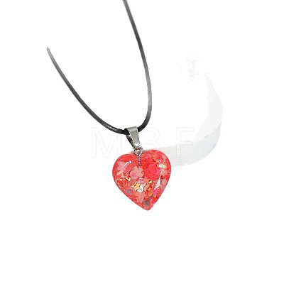 Luminous Heart with Paillette Inside Pendant Black Wax Cord Necklaces FS-WGF75A0-09-1